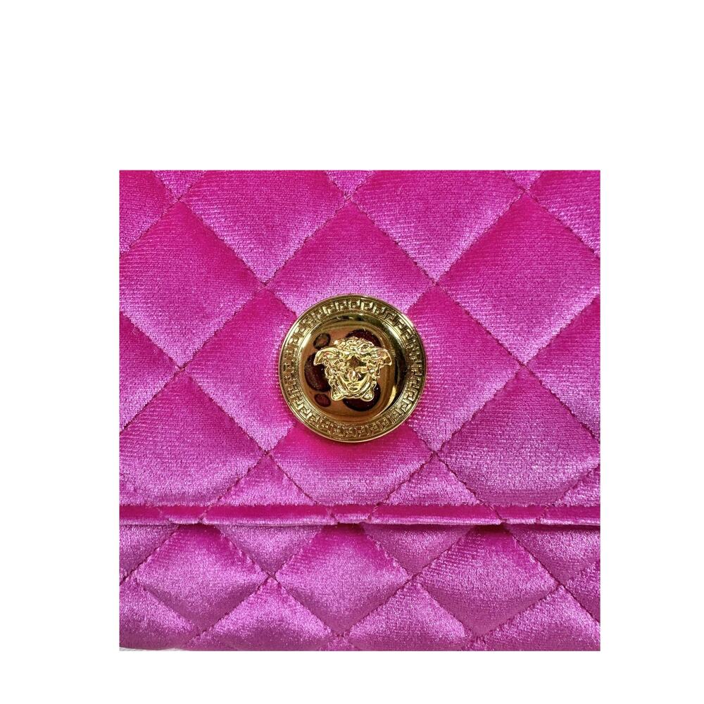 Versace La Medusa Velvet Quilted Leather Wallet On Chain Clutch Fuchsia NWT - Picture 3 of 12